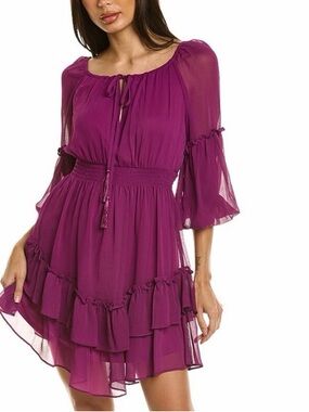 Taylor Magenta Tiered Ruffle Mini Dress